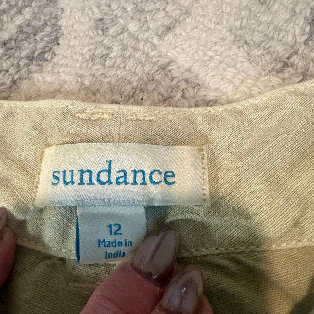NWT Sundance Shorts Linen Cotton Blend Crochet Lace Trim Sand Beige Size 12 - Picture 5 of 10